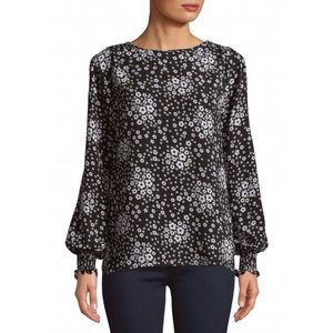 Michael Kors Colorblocked Slit-Sleeved Floral Top